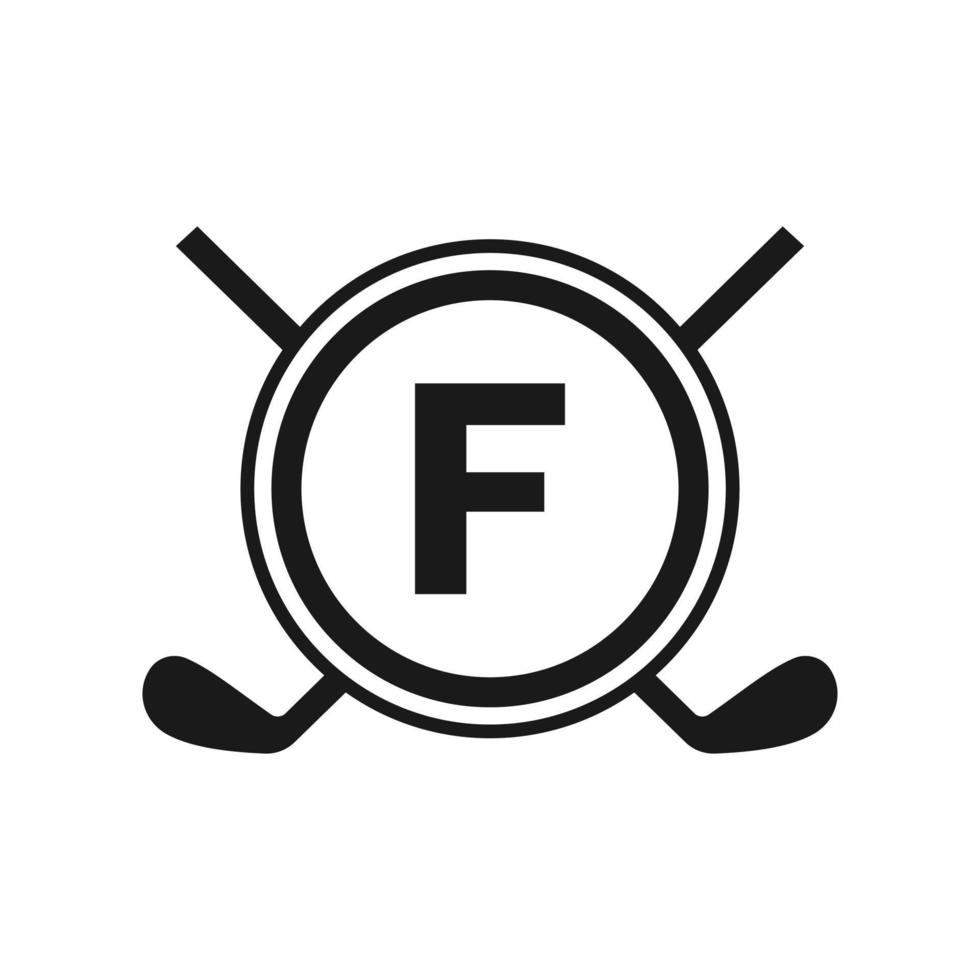 Hockey-Logo auf Buchstabe f-Vektorvorlage. amerikanisches eishockeyturnier-sportmannschaftslogo vektor