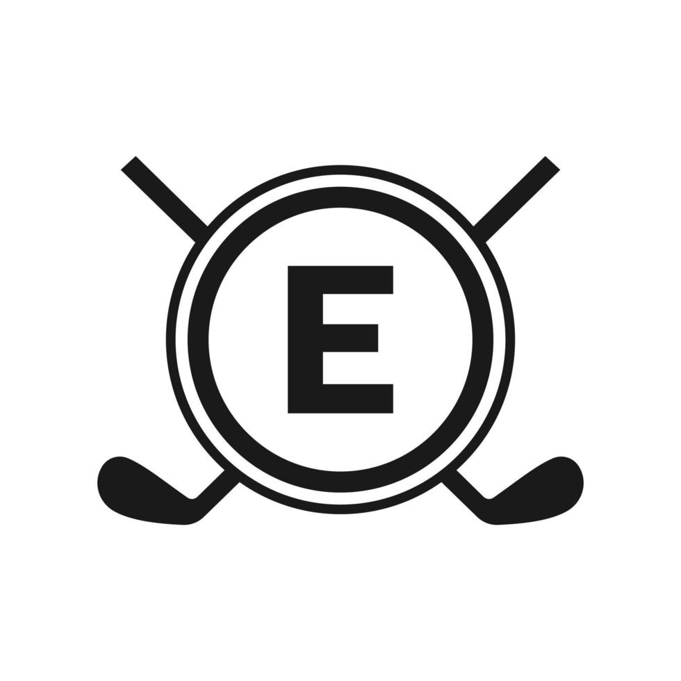 hockey-logo auf buchstabe e-vektorvorlage. amerikanisches eishockeyturnier-sportmannschaftslogo vektor