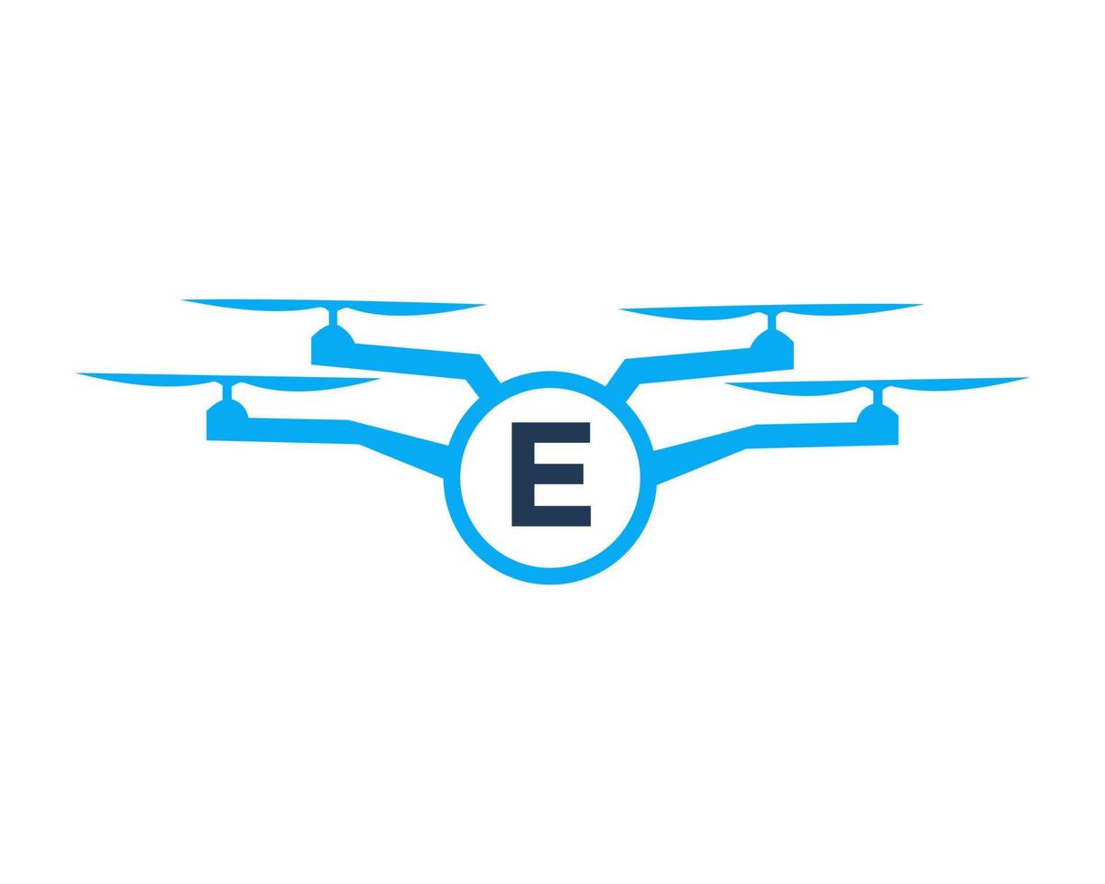 drohnenlogodesign auf buchstabe e-konzept. Fotografie-Drohne-Vektorvorlage vektor