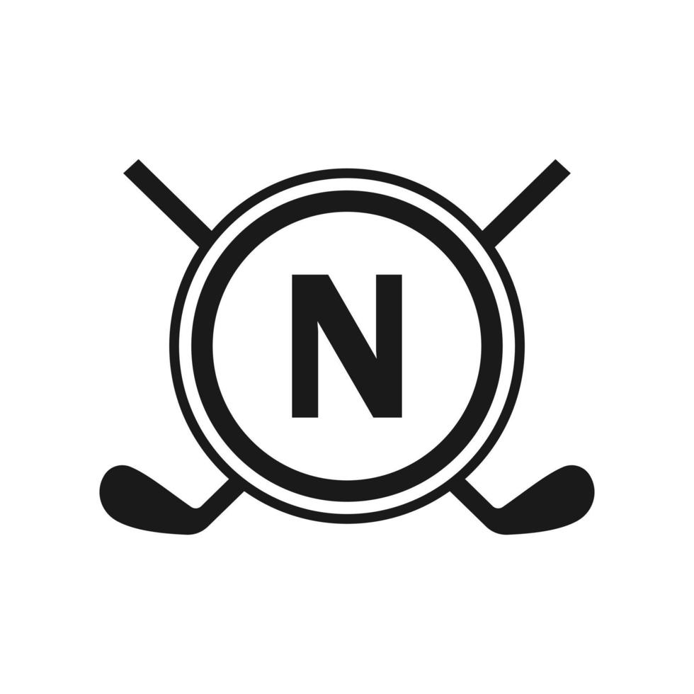 hockey-logo auf buchstabe n vektorvorlage. amerikanisches eishockeyturnier-sportmannschaftslogo vektor