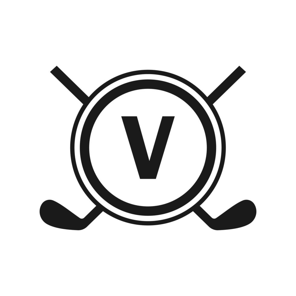 hockey-logo auf buchstabe v vektorvorlage. amerikanisches eishockeyturnier-sportmannschaftslogo vektor