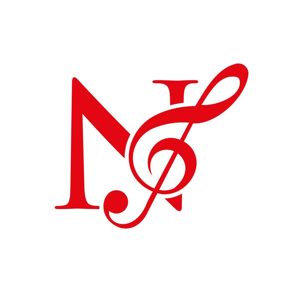 musik logotyp på brev n begrepp. musik notera tecken, ljud musik melodi mall vektor