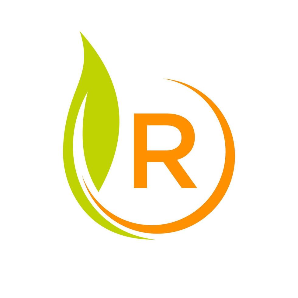 brev r eco logotyp begrepp med grön blad ikon vektor