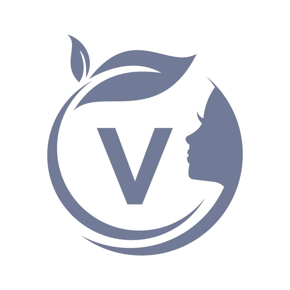 Beauty-Spa-Logo auf Buchstabe V-Vektorvorlage. frau schönheit friseursalon und spa eleganz zeichen vektor