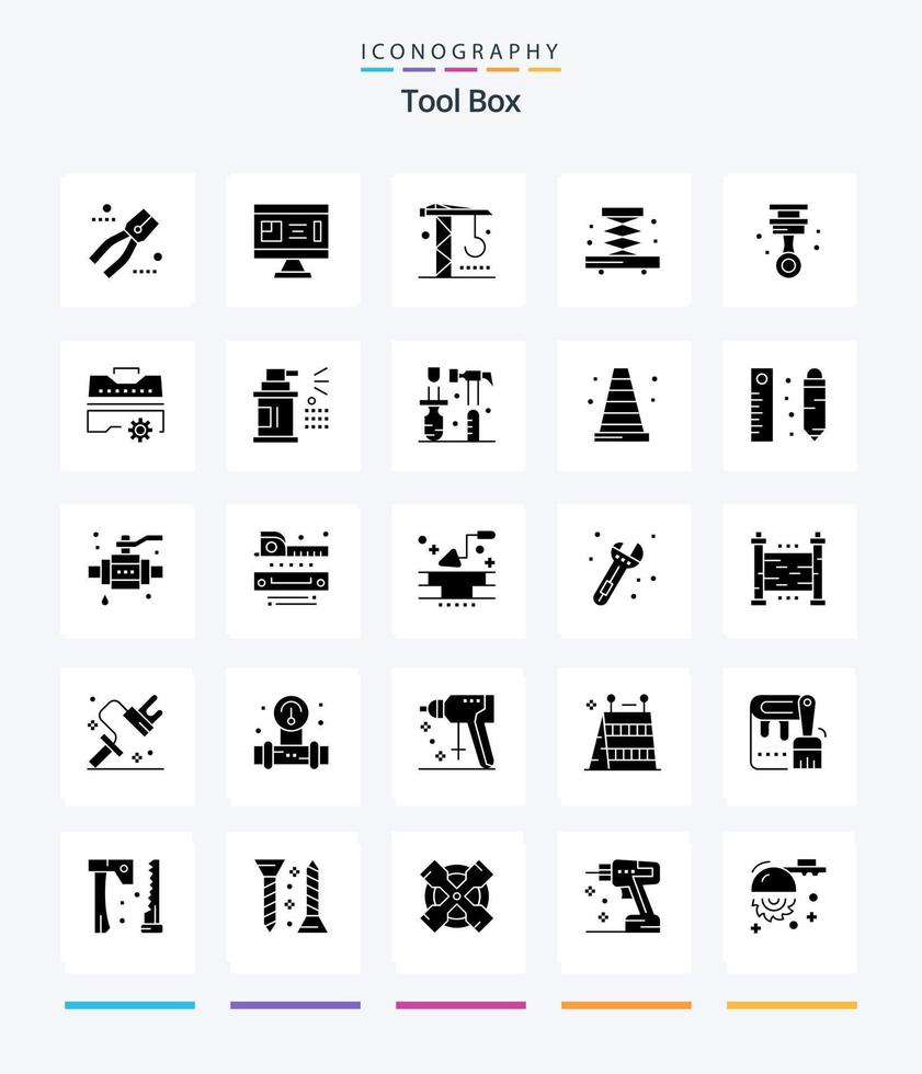 kreativ verktyg 25 glyf fast svart ikon packa sådan som garage. verktyg. planera. industri. verktyg vektor