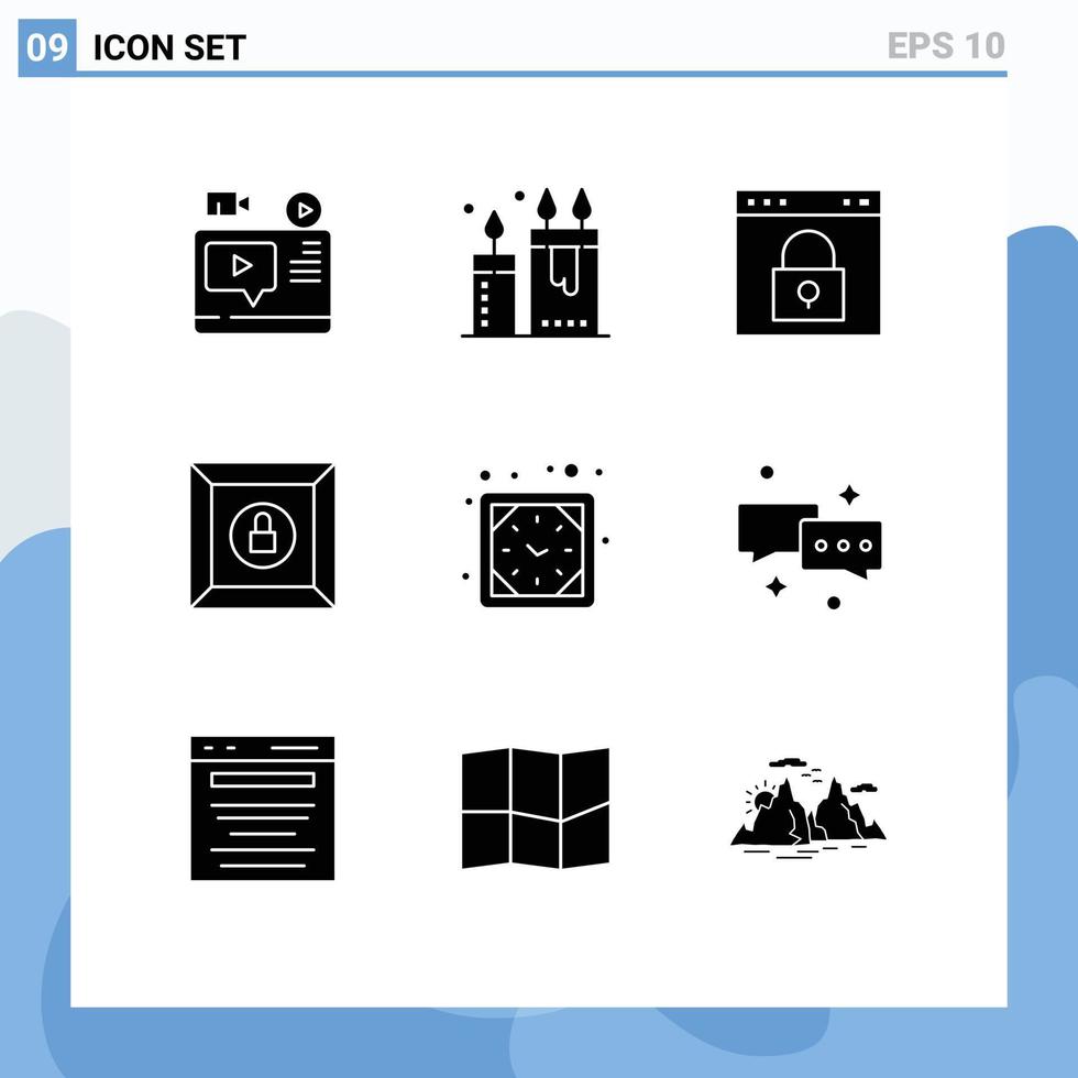 moderner Satz von 9 soliden Glyphen und Symbolen wie Produktbox entspannen Passwortsperre editierbare Vektordesign-Elemente vektor