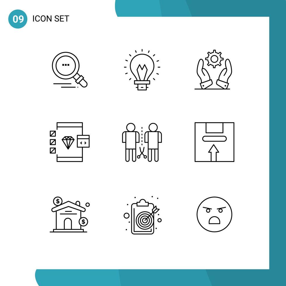 uppsättning av 9 modern ui ikoner symboler tecken för kunskap utveckling utveckling utveckla browser redigerbar vektor design element
