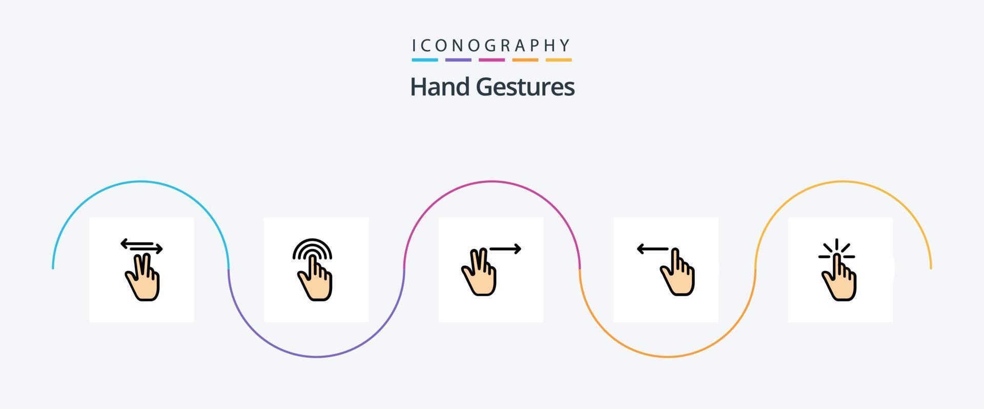 hand gester linje fylld platt 5 ikon packa Inklusive finger. vänster. knacka. hand. finger vektor