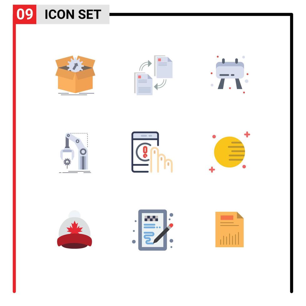 9 flaches Farbpaket der Benutzeroberfläche mit modernen Zeichen und Symbolen des Pakets Handdokument Fabriknotiz editierbare Vektordesign-Elemente vektor
