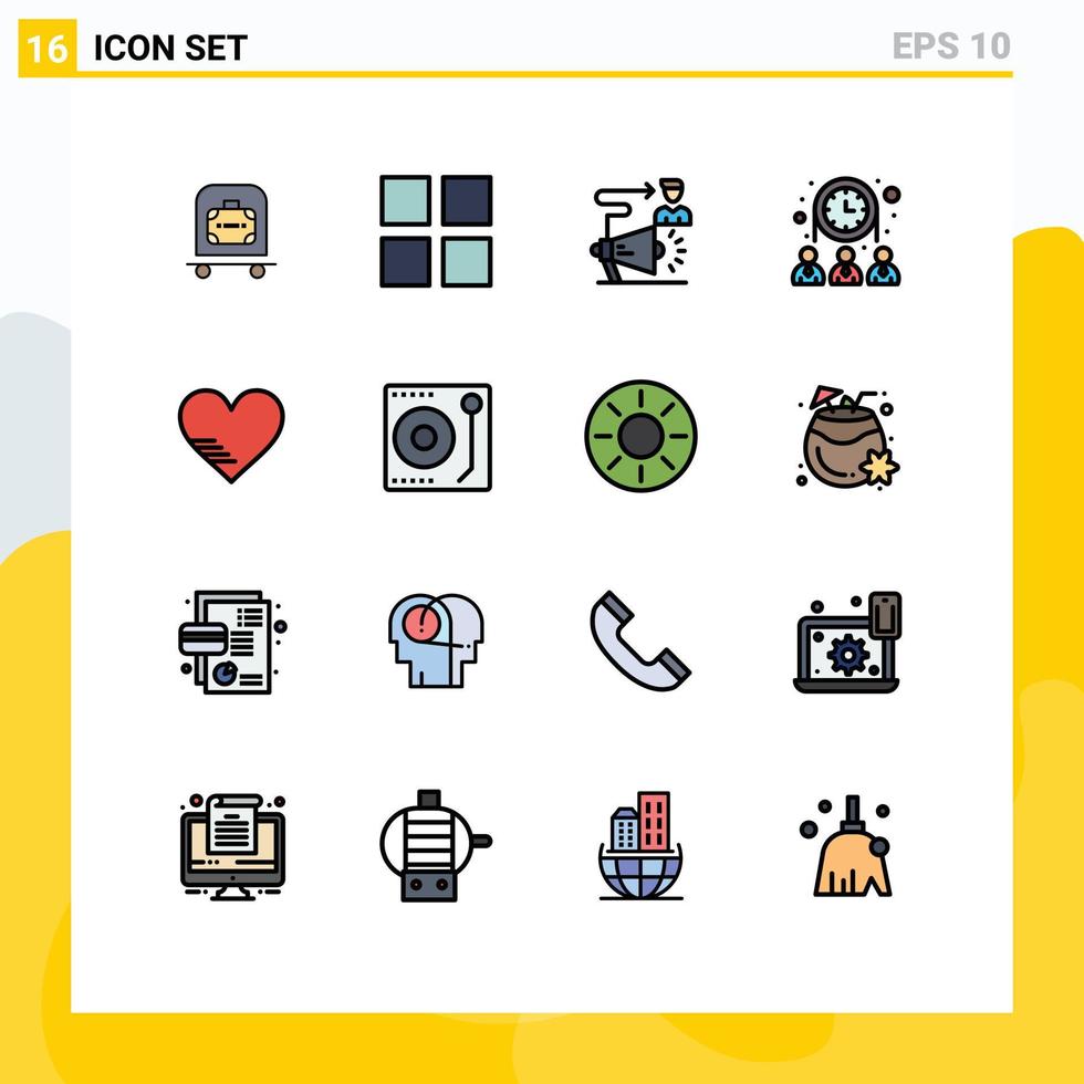 16 universell platt Färg fylld linje tecken symboler av kärlek nätverk mål team grupp redigerbar kreativ vektor design element