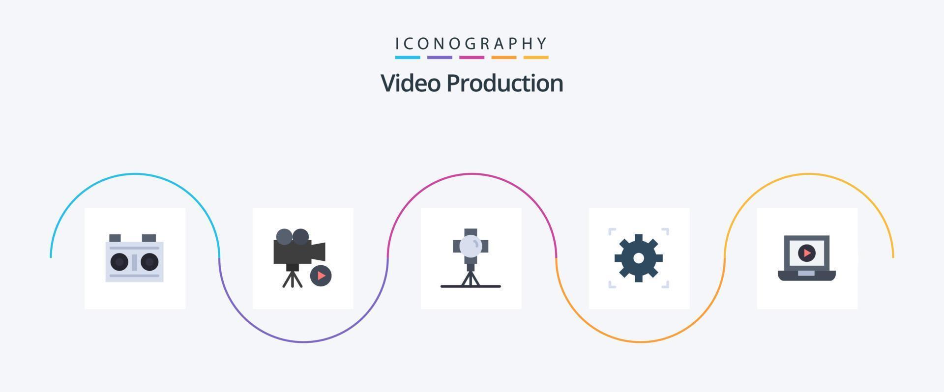 Videoproduktion Flat 5 Icon Pack inklusive Laptop. Video. Video. Kino. Film vektor