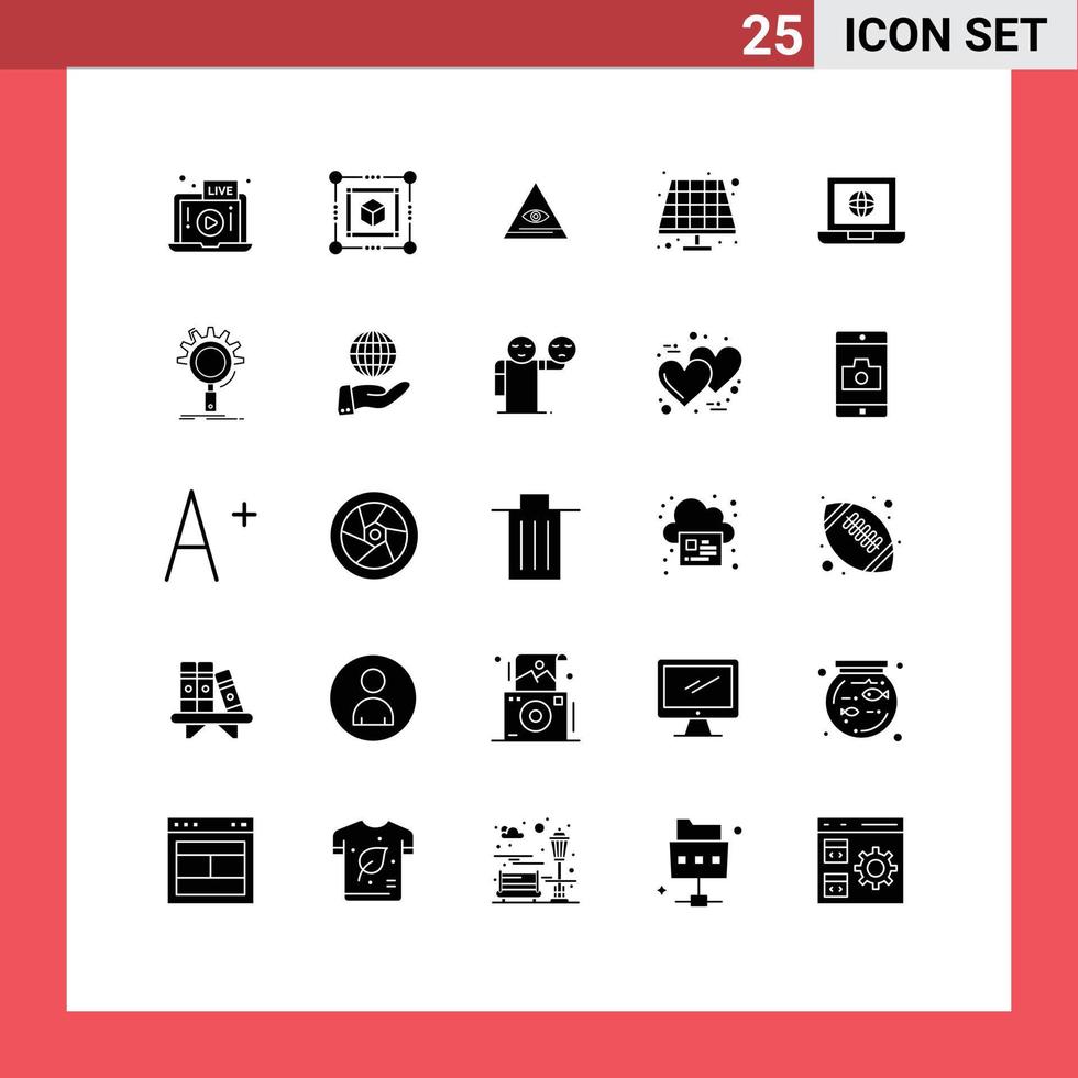 Stock Vector Icon Pack mit 25 Linienzeichen und Symbolen für Internet World Illuminati Laptop Eco editierbare Vektordesign-Elemente