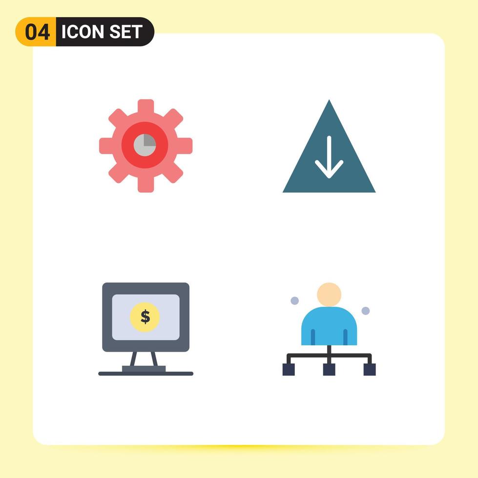 piktogrammsatz von 4 einfachen flachen symbolen der graphen online-einstellung pyramidenkapitän bearbeitbare vektordesignelemente vektor