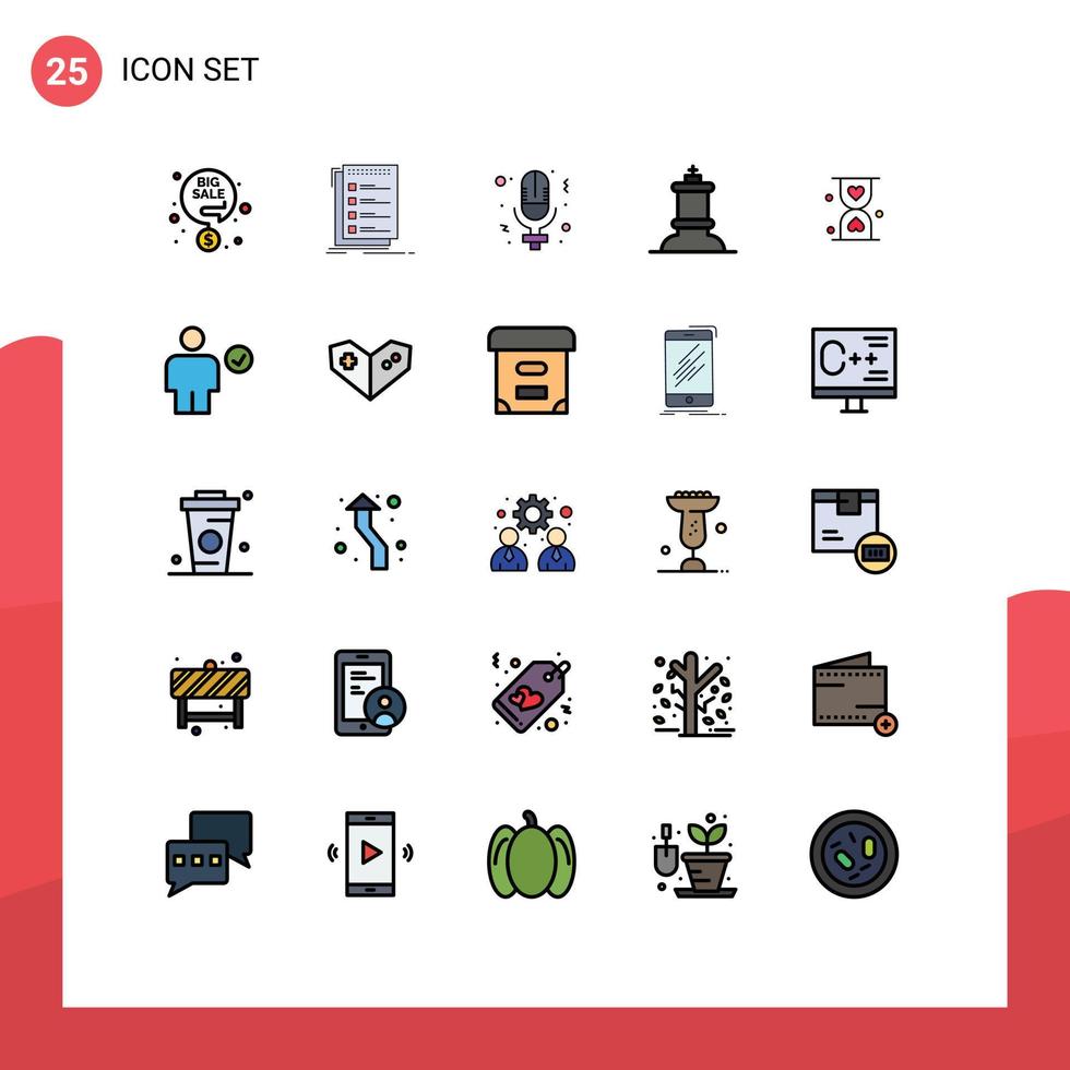 25 universell fylld linje platt färger uppsättning för webb och mobil tillämpningar timglas kung till do figur kvinnor redigerbar vektor design element