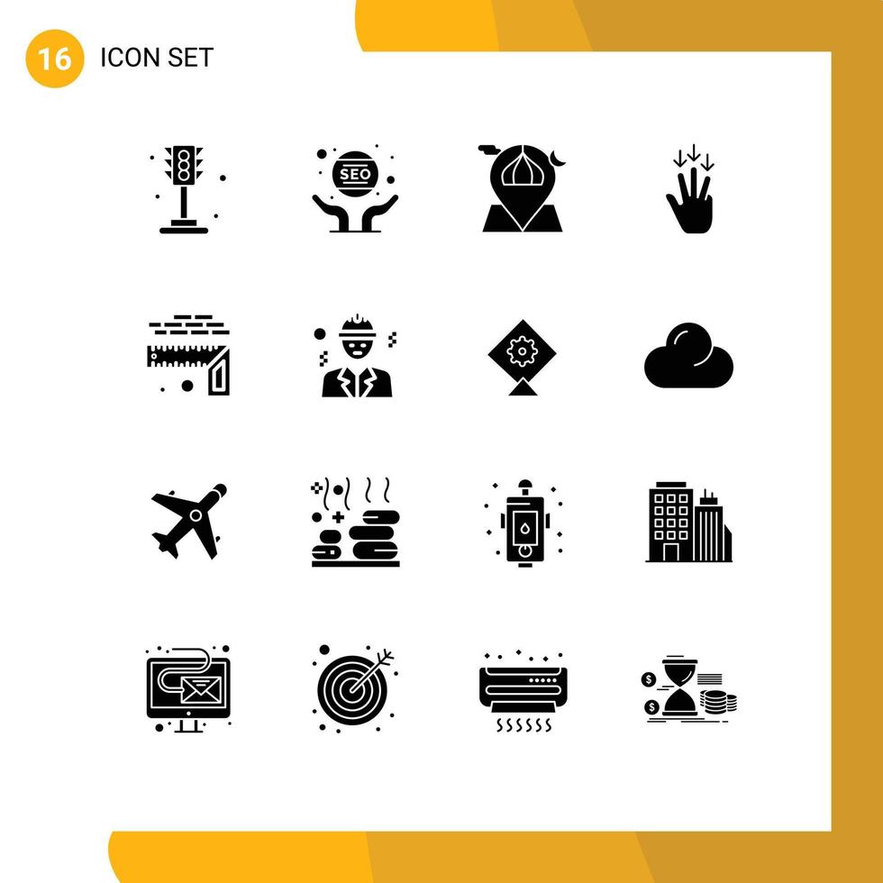 uppsättning av 16 modern ui ikoner symboler tecken för gester ner webmaster finger masjid redigerbar vektor design element