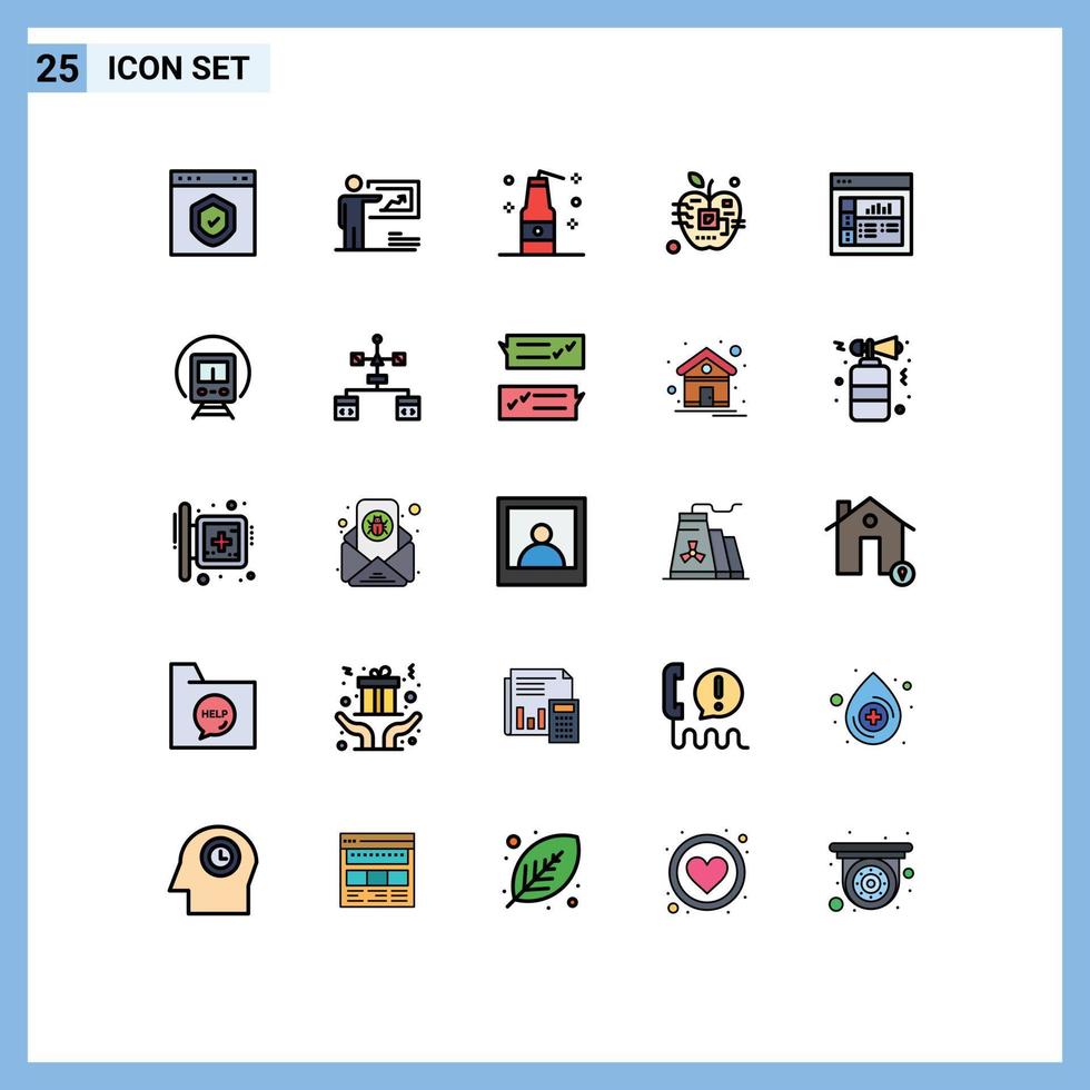 modern uppsättning av 25 fylld linje platt färger pictograph av digital artificiell företag äpple terrorism redigerbar vektor design element