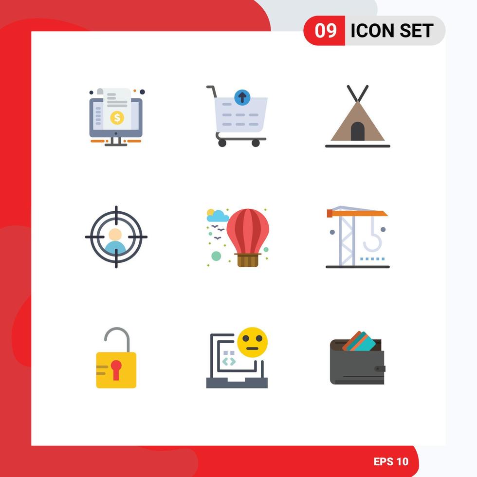 9 universelle Flachfarben für Web- und mobile Anwendungen Heißluftferien Mann Ziel editierbare Vektordesign-Elemente vektor