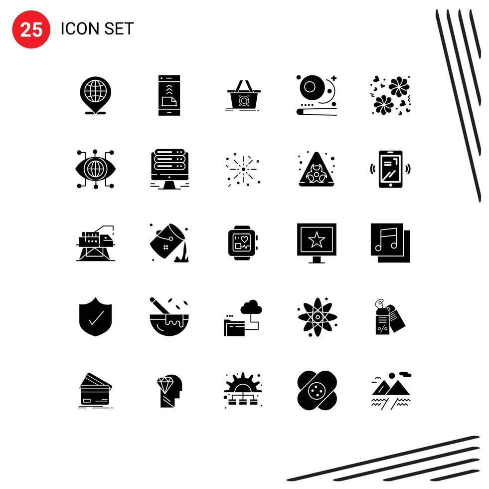 Gruppe von 25 soliden Glyphenzeichen und Symbolen für Blumen-Snooker-Telefon-Pool-Shopping editierbare Vektordesign-Elemente vektor