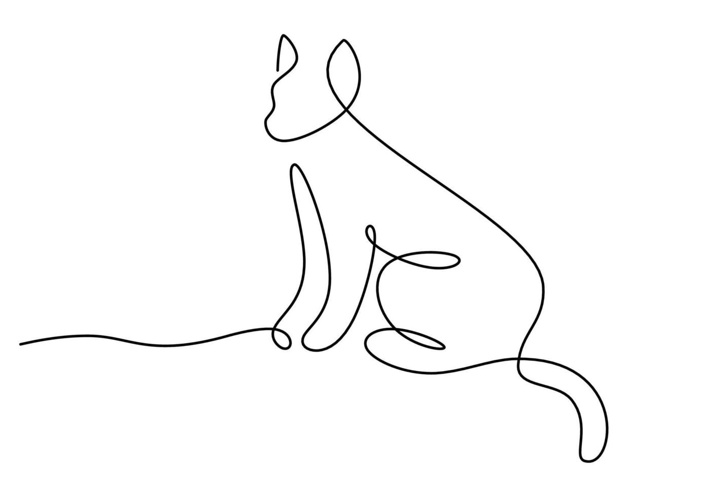 hand teckning ett linje av katt isolerat på vit bakgrund. vektor
