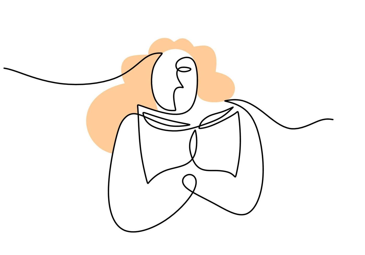 hand teckning ett linje av kvinna läsa bok isolerat på vit bakgrund. vektor