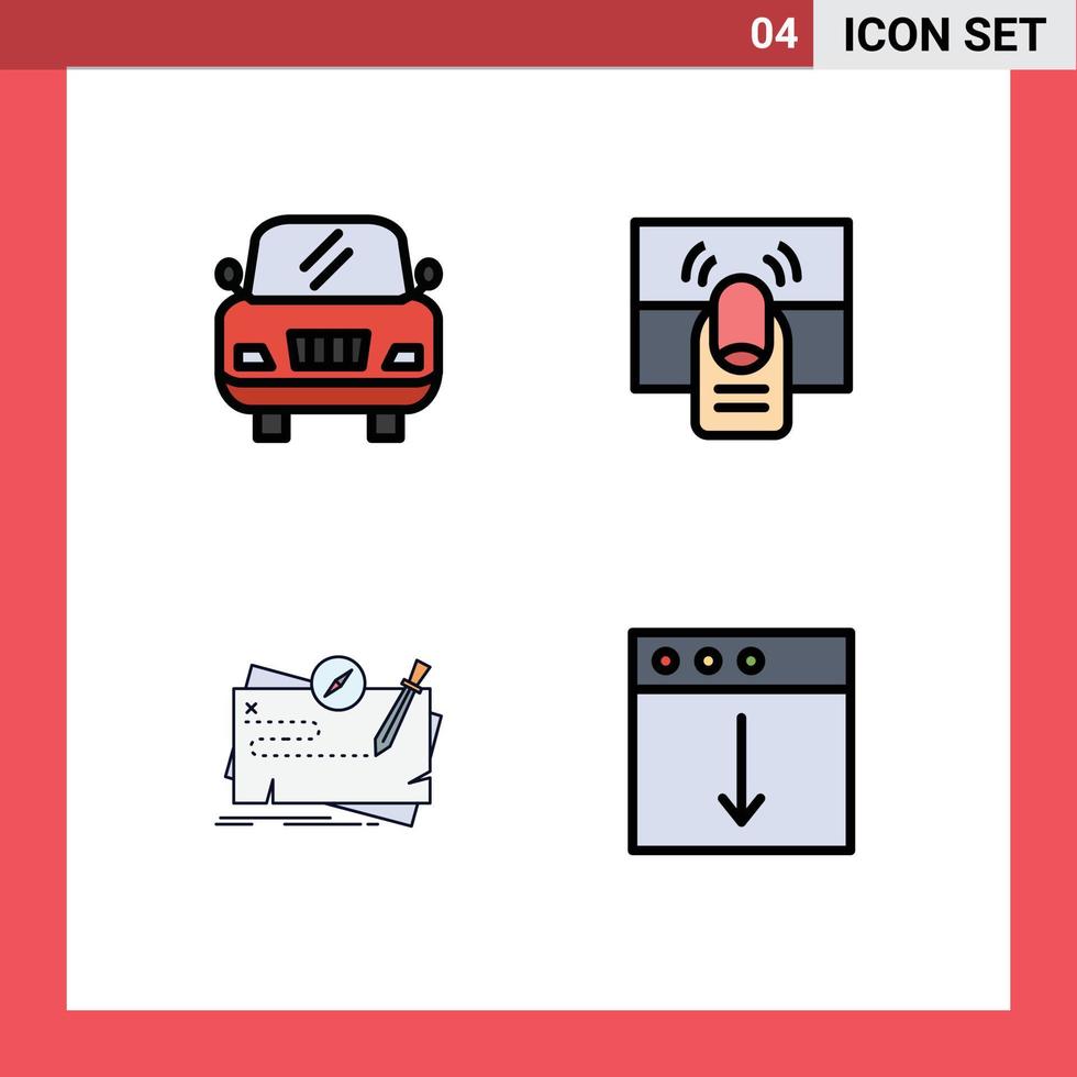 piktogram uppsättning av 4 enkel fylld linje platt färger av bil uppdrag finger Rör roll redigerbar vektor design element