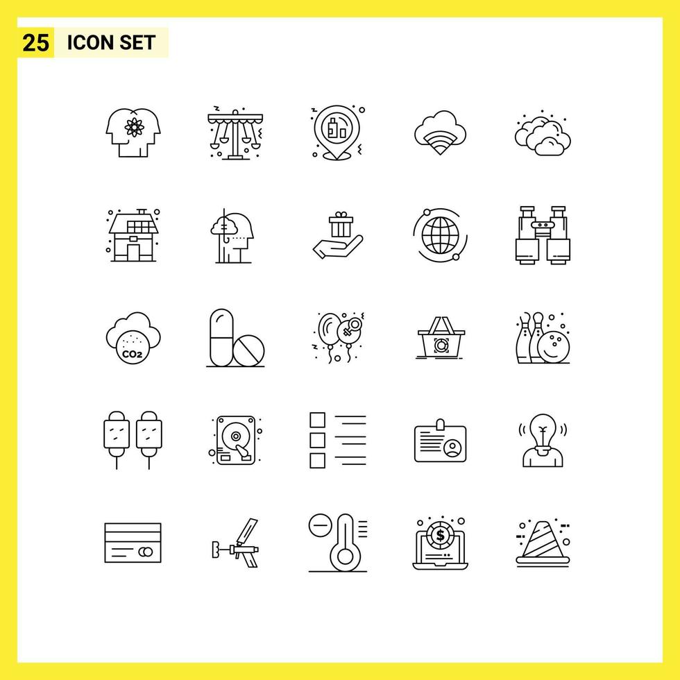 Packung mit 25 modernen Linien Zeichen und Symbolen für Web-Printmedien wie Signalverbindung Playland Cloud Party editierbare Vektordesign-Elemente vektor