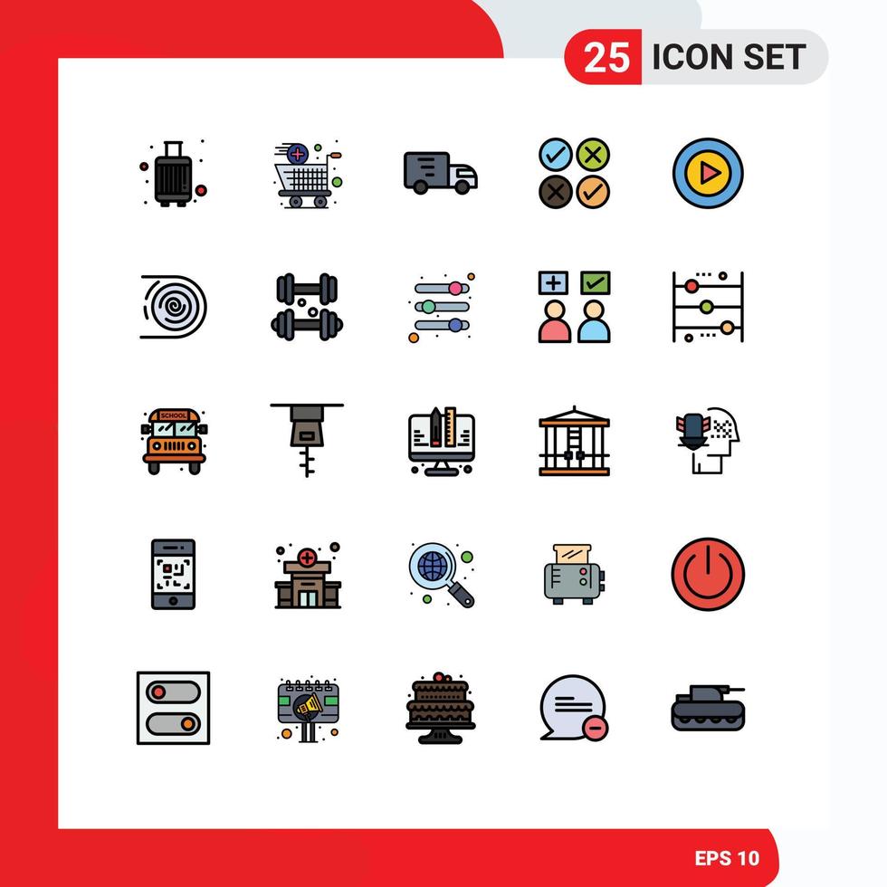 25 universelle gefüllte Linien flache Farbzeichen Symbole des Studiodesigns Shopping Cross Truck editierbare Vektordesign-Elemente vektor