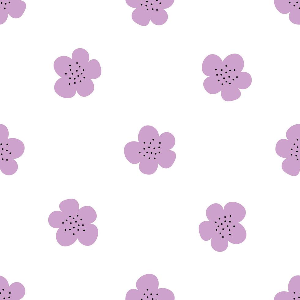 florales nahtloses Vektormuster mit Blumen. Frühlingsflora. einfacher handgezeichneter Kinderstil. hübsches Ditsy für Stoff, Textil, Tapete. digitales Papier im weißen Hintergrund vektor