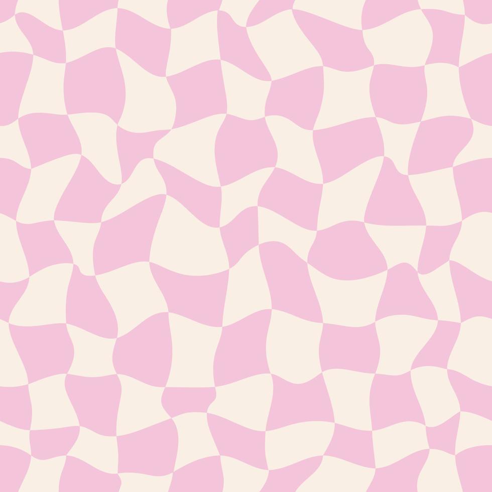 y2k sömlös mönster med schack, Vinka, förvrängd rutig. vektor bakgrund i trendig retro psychedelic 2000-talet stil. rosa Färg. rolig textur för yta design.