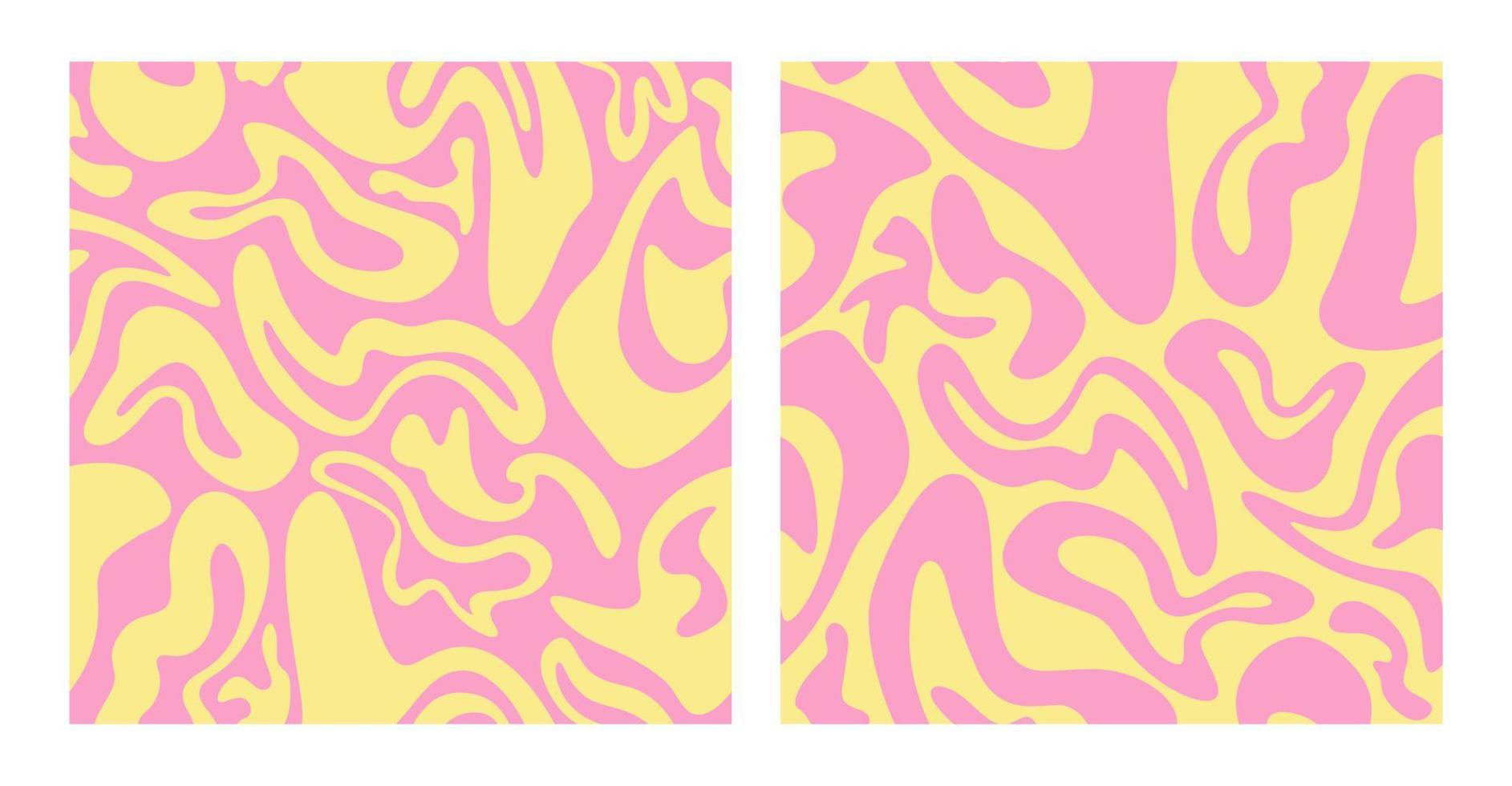 Stellen Sie cooles grooviges flüssiges nahtloses Muster ein. trendy y2k psychedelischer hintergrund. flippige Retro-Textur für Oberflächendesign. vektor