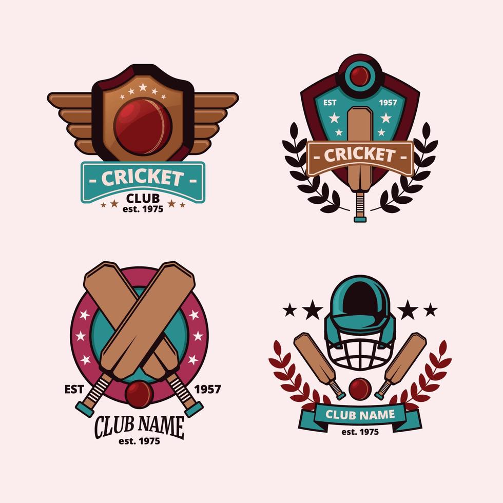 årgång bricka cricket logotyp mall samling vektor