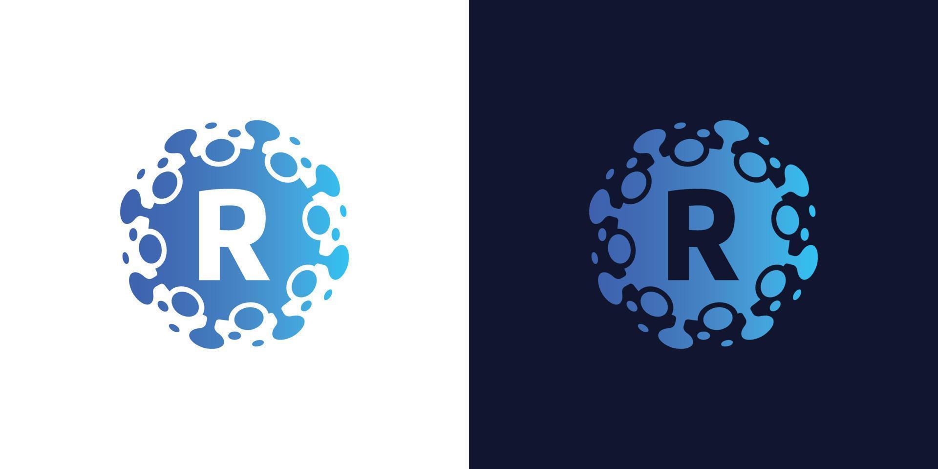 Molekül-Anfangsbuchstabe r-Logo-Design, Labor-Logo-Design-Element, Design-Vektor mit Punkten vektor