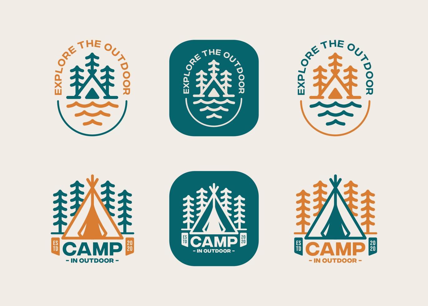 uppsättning av camping utomhus- äventyr logotyp uppsättning. modern årgång logotyp vektor
