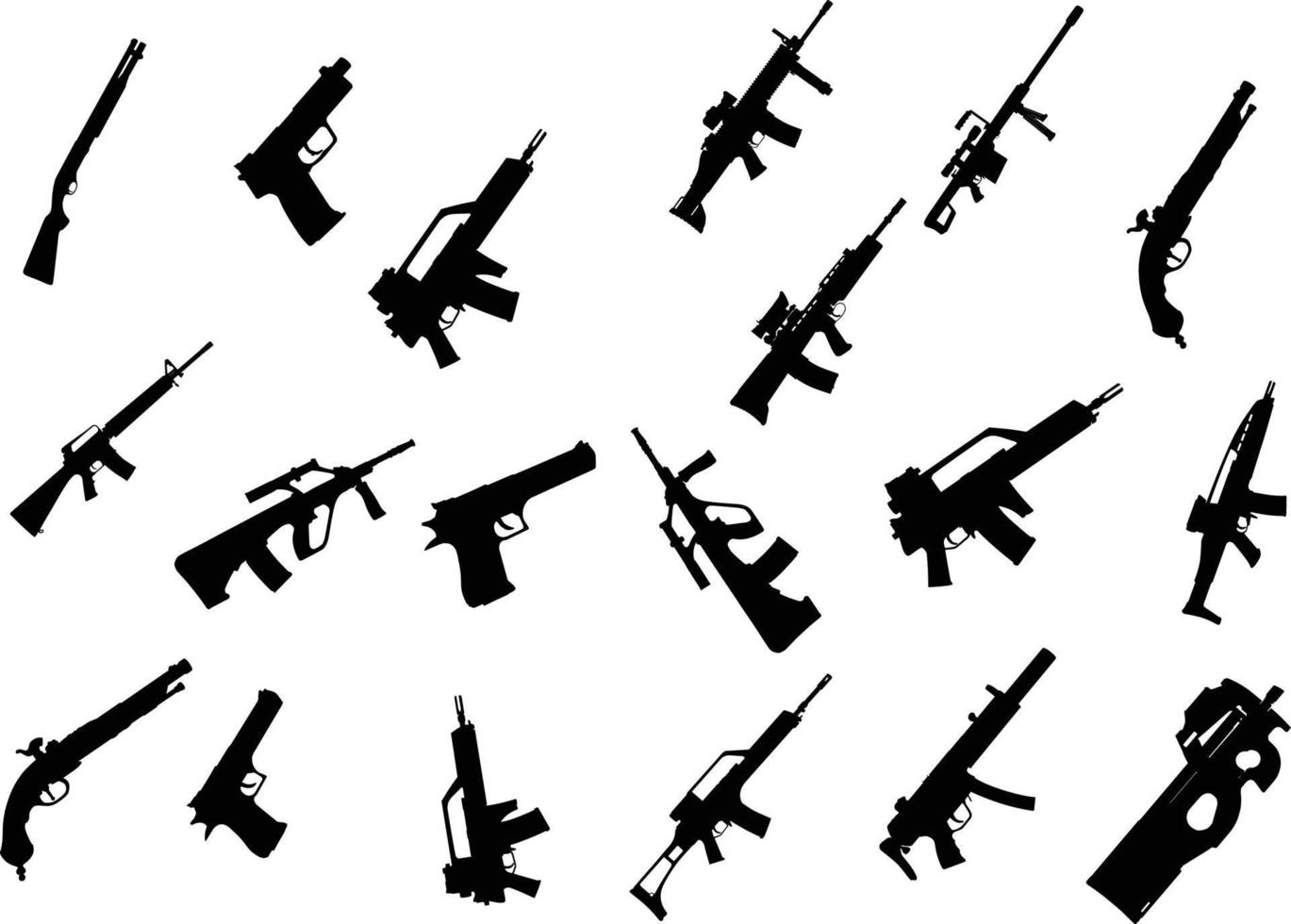 svart silhuett vapen och skjutvapen ikoner vektor