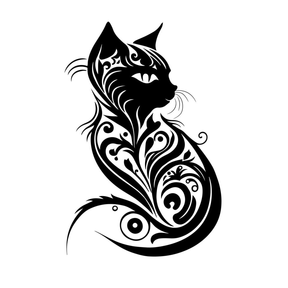 dekorativ söt katt porträtt. dekorativ illustration för logotyp, emblem, tatuering, broderi, laser skärande, sublimering. vektor