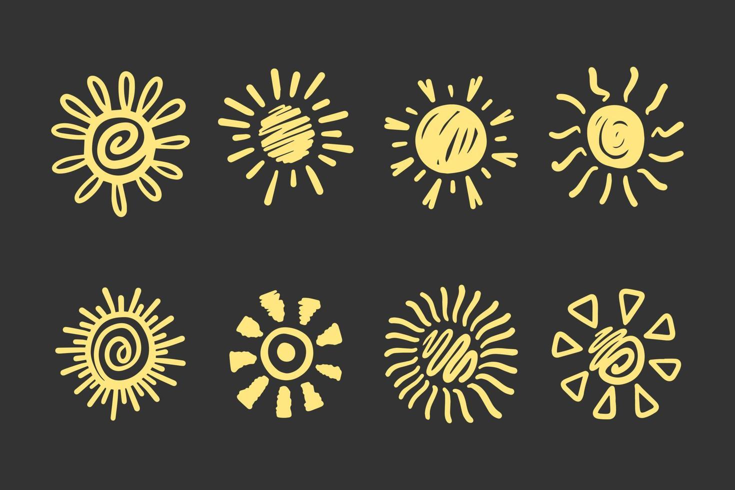 uppsättning doodle solen. designelement. vektor illustration.