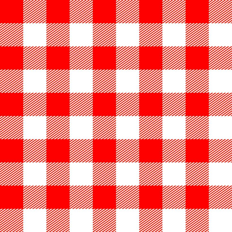 rot-weiße Holzfäller-Büffel-Plaid, Tartan Schottland, nahtloses Muster-Stoffdesign. minimaler abstrakter geo linealer klassischer Karohintergrund. Textilmuster mit bunten Streifen, Allover-Druck vektor