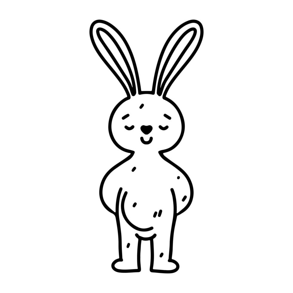 lustiger Hase im handgezeichneten Doodle-Stil. süßes Hasenspielzeug. malvorlagen aktivität. isoliert auf weißem Hintergrund. vektor