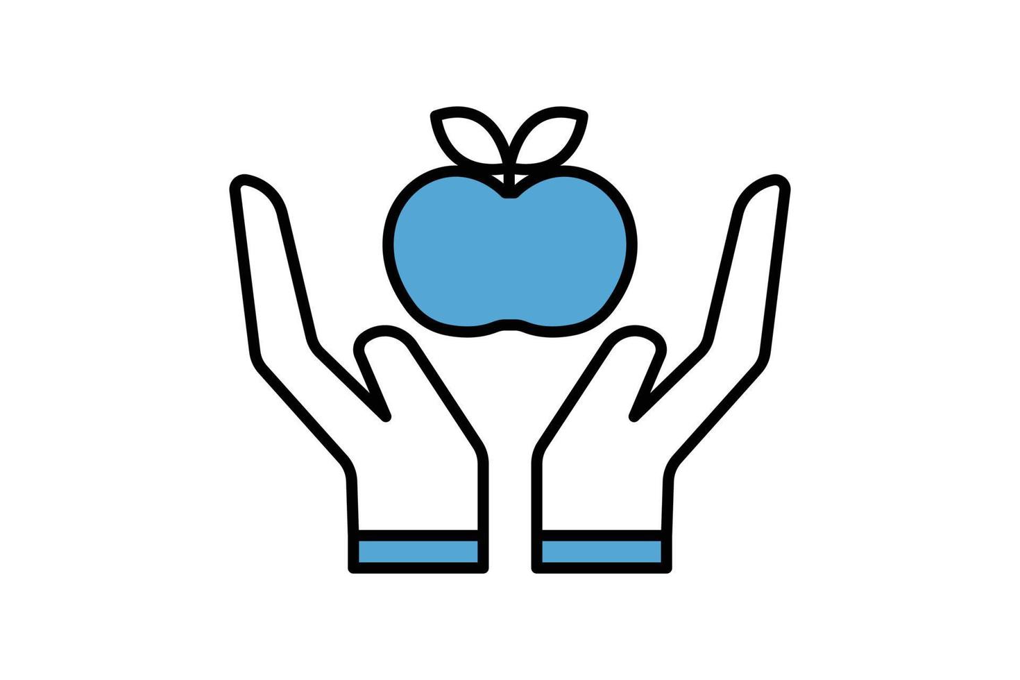 diät-symbol-illustration. Handsymbol mit Apfel. Symbol für einen gesunden Lebensstil. Symbolstil mit flacher Linie. einfaches Vektordesign editierbar vektor
