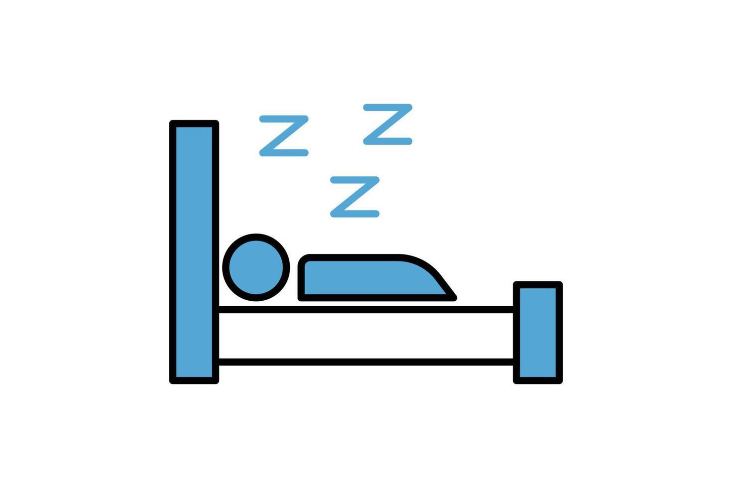 Abbildung des Schlafsymbols. Menschen-Symbol mit Bett. Symbol im Zusammenhang mit dem Lebensstil. Symbolstil mit flacher Linie. einfaches Vektordesign editierbar vektor
