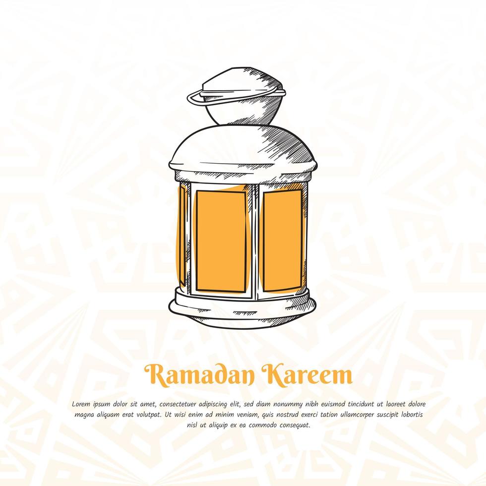 hand gezeichnetes design der laterne mit gelbem licht für ramadan kareem-schablonendesign vektor