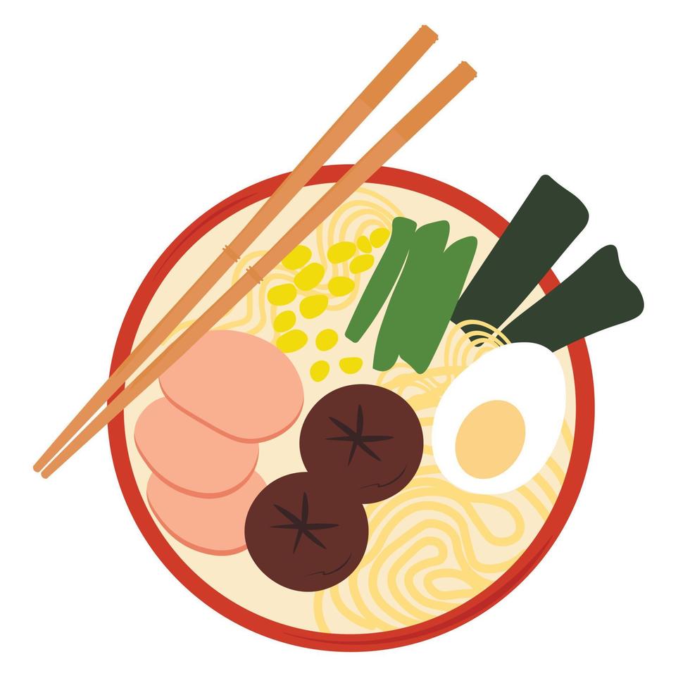 Ramen-Vektor-Lagerillustration. leckere Nudeln. das Nationalgericht Koreas. Asien. isoliert auf weißem Hintergrund. chinesische Essstäbchen. heiße Suppe. vektor