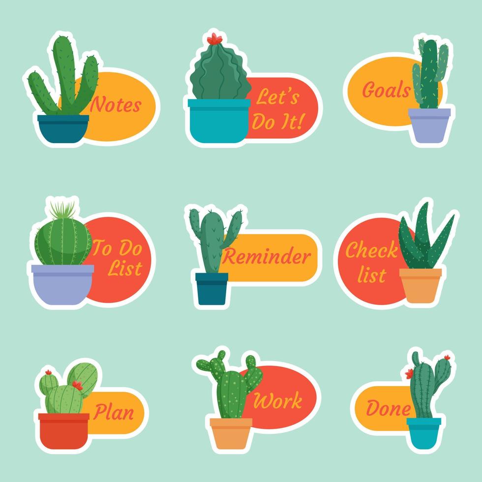 Kaktus-Journal-Sticker-Sammlung vektor