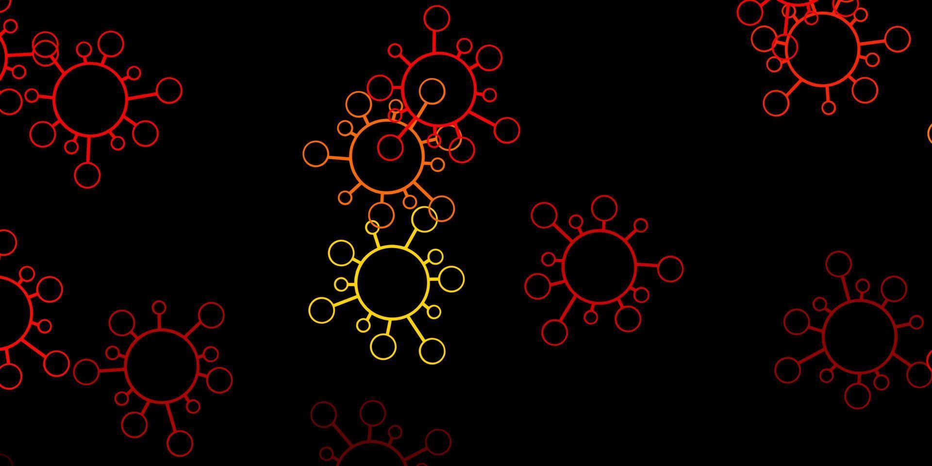 dunkelrosa, gelbes Vektormuster mit Coronavirus-Elementen. vektor