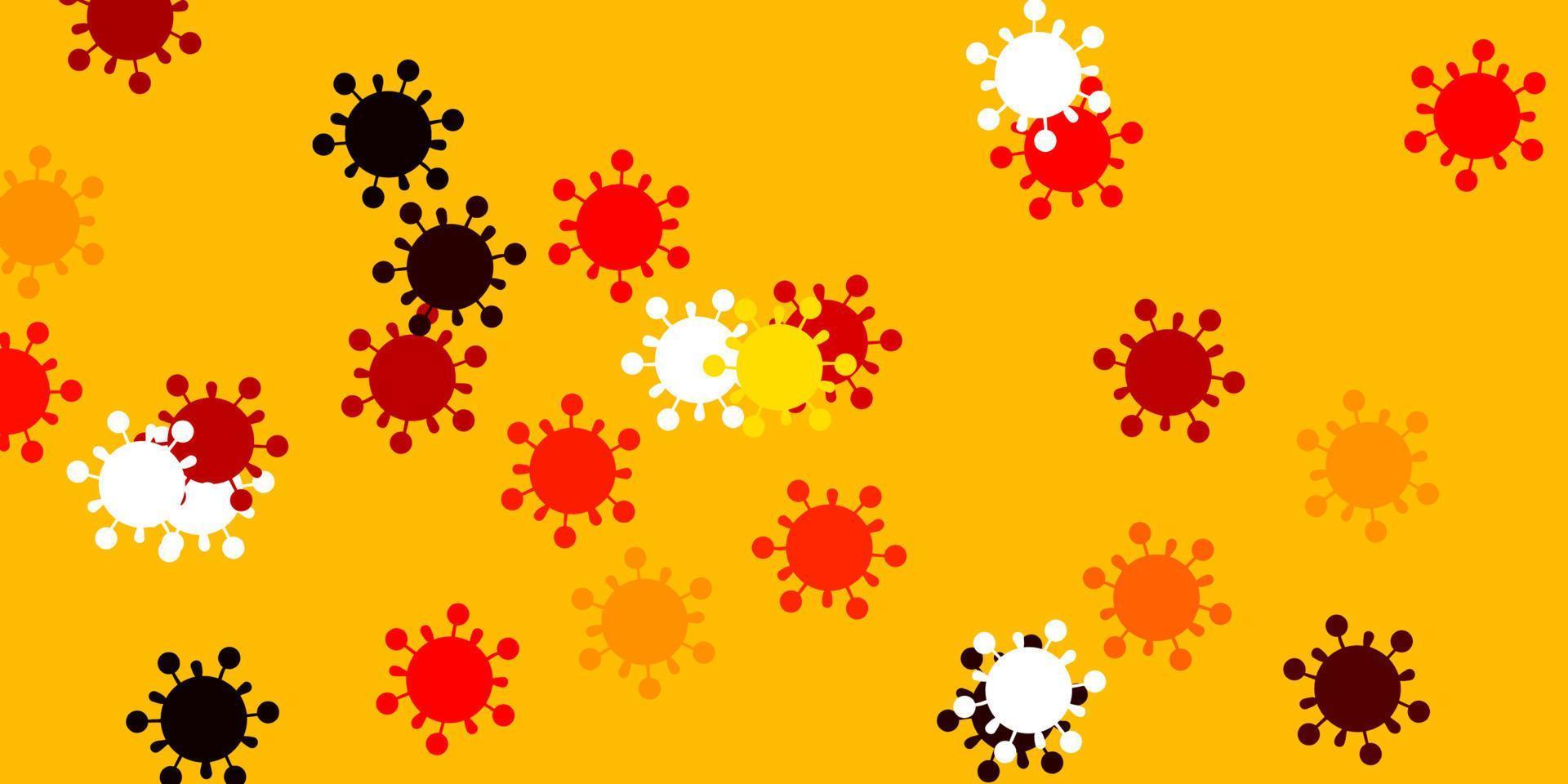 hellroter, gelber Vektorhintergrund mit Virensymbolen. vektor