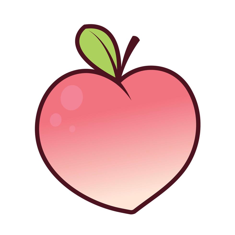 Pfirsich-Cartoon-Vektor. Doodle-Pfirsich mit Blätter-Symbol. Pfirsichfrucht in Form des Herzens lokalisiert auf weißem Hintergrund. Bauernhof, Naturkost, frisches Obst. vektor