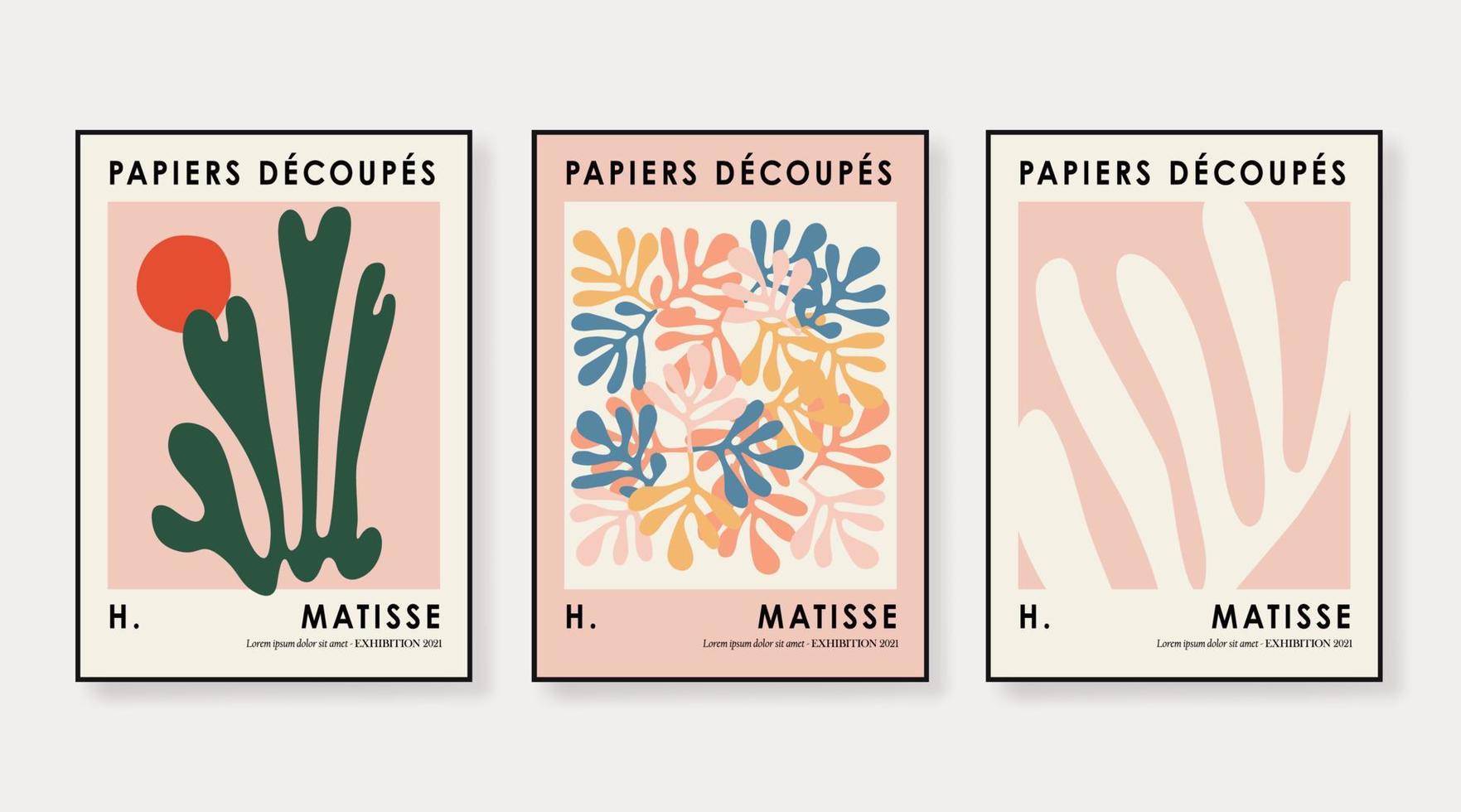 Matisse abstraktes Kunstset, ästhetische moderne Kunst, Boho-Dekor, minimalistische Kunst, Illustration, Vektor, Poster, Postkarte. Sammlung für die Dekoration. Vektor alles isoliert.