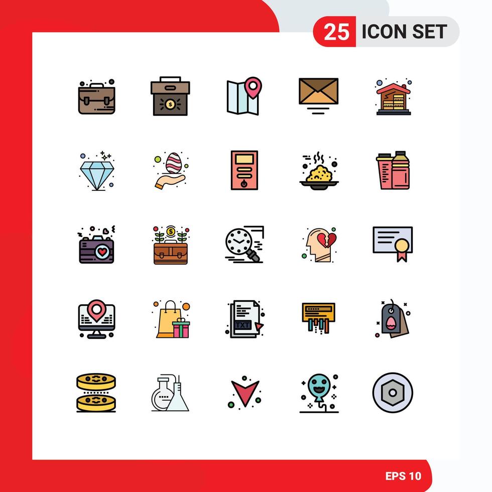 satz von 25 modernen ui-symbolen symbole zeichen für hausmünzen standort text mail editierbare vektordesignelemente vektor