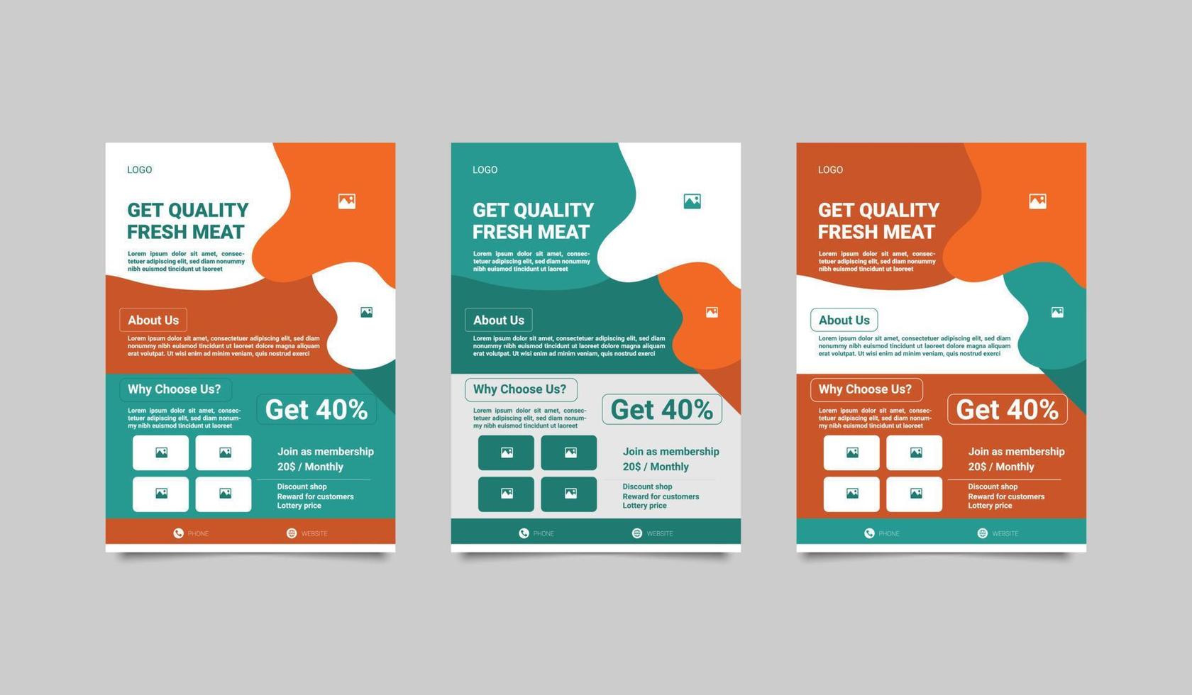 Flyer-Design für die Lieferung von Frischfleisch. fleischladen-flyer, broschürendesign. Markt-Flyer-Design vektor