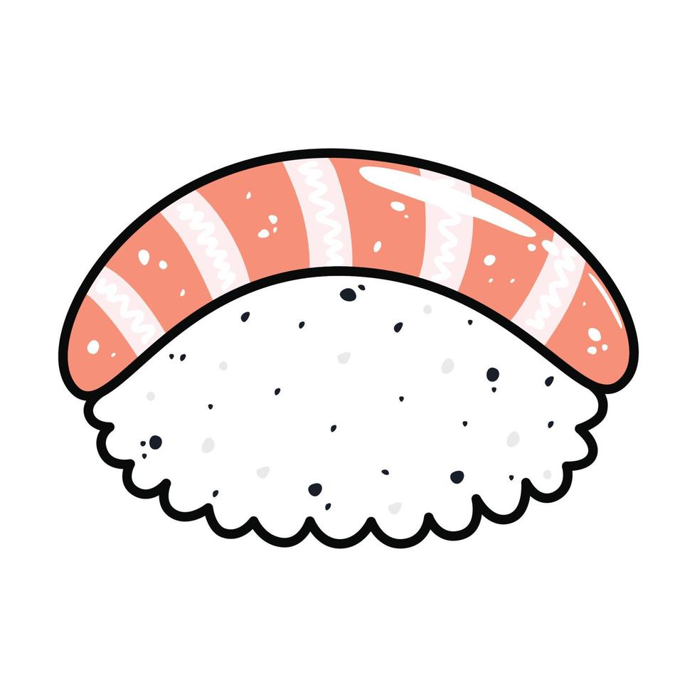 sushi i tecknad serie stil. söt nigiri med lax för meny vektor